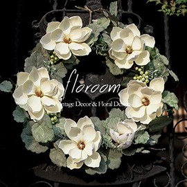 Floral Wreath, Door Wreath, 18'' Artificial White Magnolia Wreath for Front Door, Wedding Decoration Wall Decor
