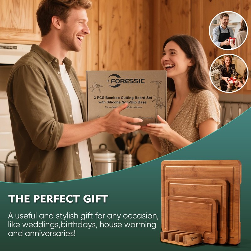 Bamboo Cutting Board, Non Slip Wood Cutting Boards for Kitchen