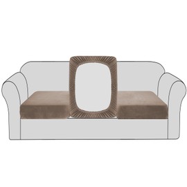 BellaHills Velvet Stretch Sofa Seat Cushion Covers Sofa Couch Cushion Covers Modular Cushion Covers Furniture Protector Sofa Seat Cover with Elastic Bottom(3 Pieces, Taupe)