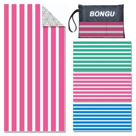 BonGu Beach Towel Oversized Stripe 180x90cm, Quick Dry Sand Free Beach Towels with Travel Bag Soft Beach/Pool Essentials for Men Women (Pink)