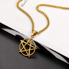 U7 Pentacle Necklace 18K Gold Plated Wiccan Jewelry Magic Satanism Tetragrammaton Pentagram Pendant for Men Women
