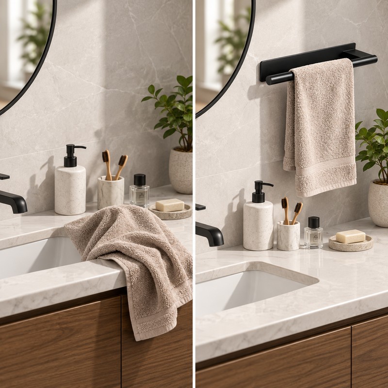 Stainless Steel Towel Rack for Bathroom Use – Self-Adhesive Single