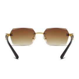 Kelens Sunglasses Women's Vintage Frameless Sunglasses Men Rectangular Sunglasses Retro Polygonal Lenses Metal Frame Glasses for Women Men, brown