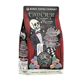 Bones Coffee Company Coco Crush Flavored Coffee Beans, Whole Bean Coffee Medium Roast Low Acid, Coconut Macaron Flavor (12 oz)