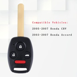 4 Buttons Key Fob Replacement Keyless Entry Remote Control Uncut Car lgnition Fits for 2003-2007 Honda Accord 2005-2007 Honda CRV OUCG8D-380H-A ID46 Chip 313.8 Mhz,Set of 2