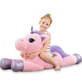 Lanmore Unicorn Stuffed Animal Giant 43" Stuffed Unicorn Plush Pillow, Cute Stuffed Animal Toy Big Size Plushy Fluffy, Gifts for Kids Girls Boys Girlfriend, Pink
