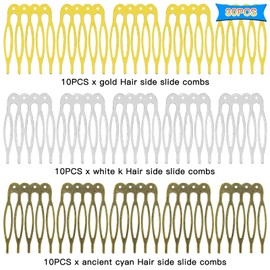 30 Pieces Metal Wire Hair Accessories: 39x27mm 5-Tooth Twist & Side Combs, Wedding Veil Combs for Women's Decorative DIY Jewelry Making (3 Colors, with Holes)