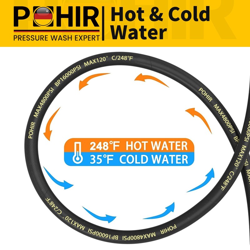 POHIR 5FT Pressure Washer Whip Hose 4800psi 3/8'' Steel Wire