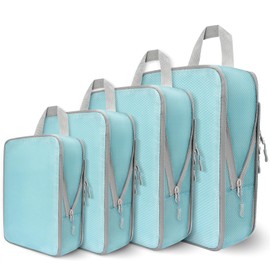 4 Set Compression Packing Cubes for Travel, Suitcase Organizer Bags Set for Luggage, Road Trip Travel Accessories in 4 Sizes (Extra Large, Large, Medium, Small), Blue