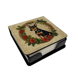 Caroline's Treasures Miniature Pinscher Christmas Flowers PU Leather Note Paper Holder with Artist-Designed Cover, Desk Accessory, Office Gift