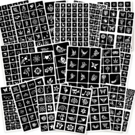 ChurlChurl 575pcs Temporary Tattoo Stencil Kit - 20 Sheets Henna Tattoo for Women, Girls,