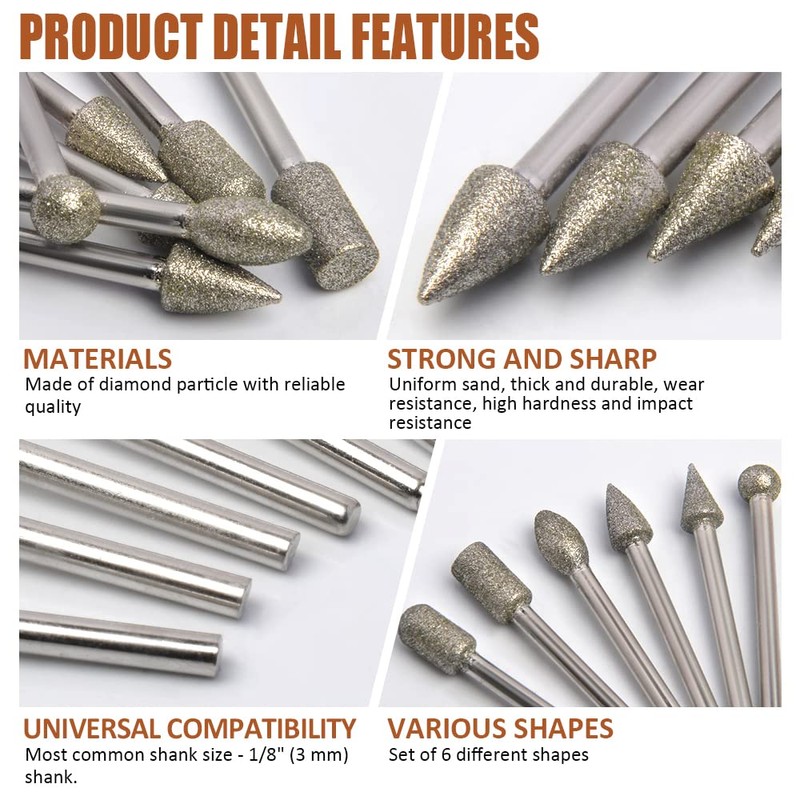 Diamond Drill Grinding Bit Set, Stone Carving Rotary Tools Polishing