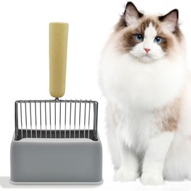 MUYG Metal Cat Litter Scooper with Holder,Stainless Steel Litter Scooper with Holder Heavy-Duty Cat Scoop Non-Stick Kitten Poop Deep Shovel for Kitty Box (Grey)