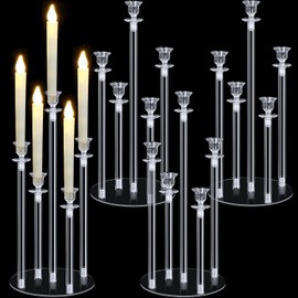 Layhit - Juego de 4 portavelas de candelabro de acrílico de 5 brazos, centro de mesa de boda de 46 cm (18.1 pulgadas) de alto, acrílico transparente con base de candelabros, decoración para fiesta del