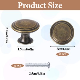 JIYIN Pack of 12 Antique Bronze Cabinet Knobs, Vintage Cupboard Handles, Vintage Round Drawer Handle, Bronze Cabinet Door Knobs with 12 Screws, Drawer Knobs Set for Cupboard Drawer (Bronze)