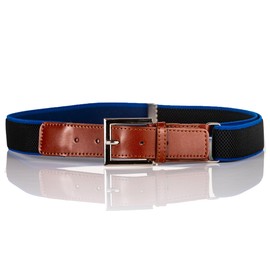 Olata Adjustable Children’s Belt with Buckle and Brown Leather Fittings (8-15 Years). Black/Royal Blue