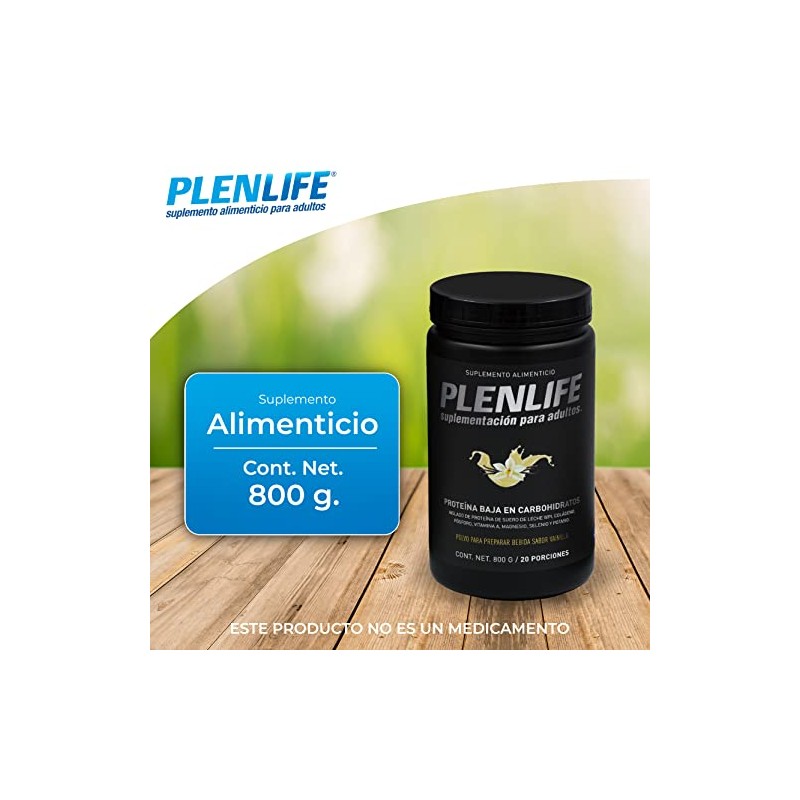 PLENLIFE Proteína en polvo baja en carbohidratos sabor vainilla, 800