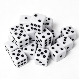 Czoynife Standard Dice, 16mm Bulk White Opaque Black Pips Six Sided Dice Set, for Rolling, Group Event, Board Games, Classroom Math (25pcs)