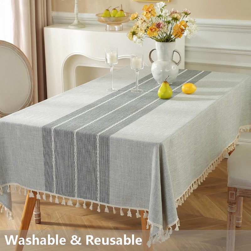 TruDelve Cotton Blend Tablecloth Rectangle Table Grey Tablecloths Rustic Farmhouse