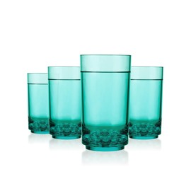 Drinique ELT-TA-TEL-4 Elite Tall Unbreakable Tritan Highball Glasses, 14 oz (Set of 4), Teal