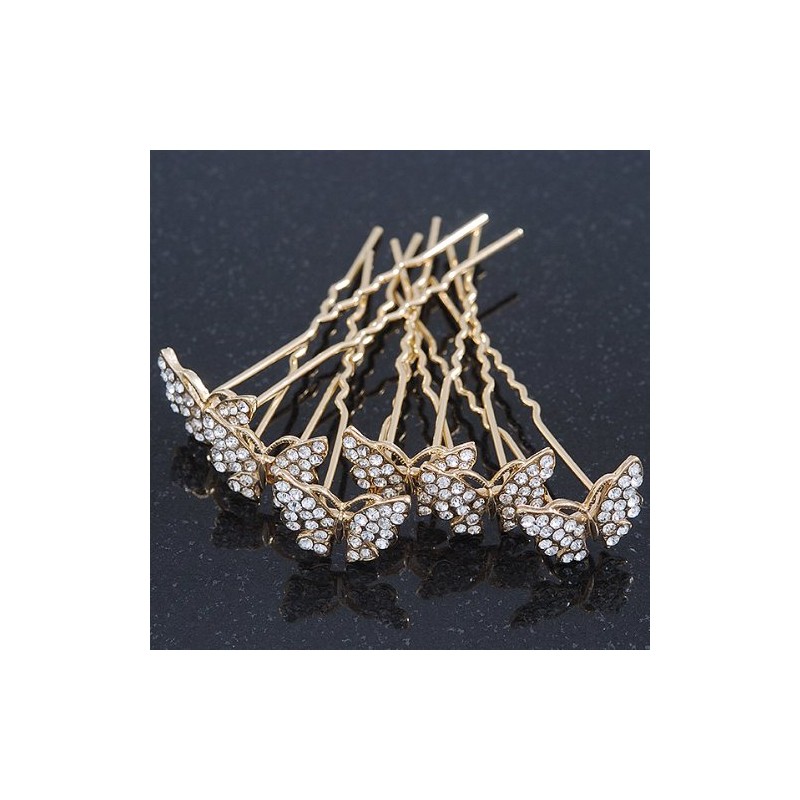 Bridal/Wedding/Prom/Party Set Of 6 Gold Plated Crystal 'Butterfly' Hair Pins