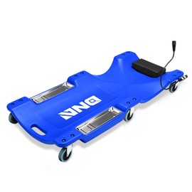 DNA MOTORING 40 Inch Low Profile Plastic Rolling Garage Shop Floor Creeper with LED Light, Padded Headrest, Dual Tool Trays, Casters, Blue, TOOLS-00389-BL