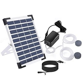 5W Battery Backup Solar Air Pump Bubbler for Koi Pond, 24-72 Hours Output, 20 ft Extension Cable, 3 Modes, 22.2GPH, Hose Bubble Stone, Solar Aerator Oxygenator for Backyard Hydroponic Tank