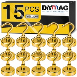DIYMAG DIYMAG Magnetic Hooks, 30Lbs Strong Heavy Duty Cruise Magnet S-Hooks for Classroom, Fridge, Hanging, Cabins, Grill, Kitchen, Garage, Workplace and Office etc, (15 Pack-Yellow)