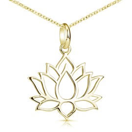 Materia KA-69-Gold Lotus Flower Pendant, Gold-Plated 925 Sterling Silver with Chain, Sterling Silver