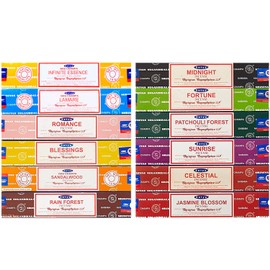 Satya Nag Champa Pack of 12 Fragrances - Limited Edition - Contains 2 Exclusive Fragrances - 15g x 12 Boxes = 180g