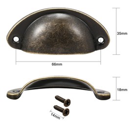sourcing map Cup Handles, Carbon Steel Shell Handles Antique Brass for Dresser Kitchen Cabinet Drawer, 3.19 Inch Length 1.38 Inch Width, 8 Pack
