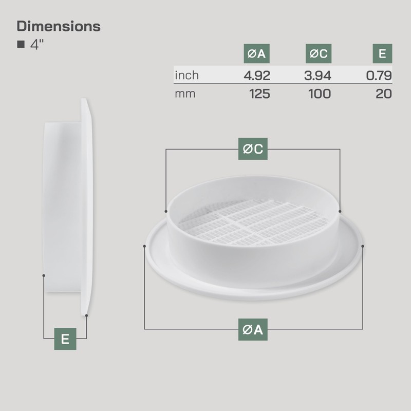 Vent Systems 4'' Inch - Pack of 2 - White