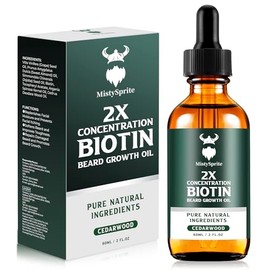 Aceite para el crecimiento de la barba, aceite de biotina para barba de concentración 2X para hombres (2 onzas), aceite natural para barba con aceite de argán, aceite de jojoba y vitamina, suavizante