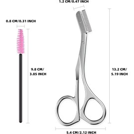 Eyebrow Trimmer Scissors with Comb Grooming Scissors for Women/Men, Easy to Use, Ideal for Trimming Eyebrows, Multifunctional, Includes Brush, Silver