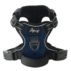 ShopMiey Dog Harness No Pull Pet Harness with 2 Leash Clips, Adjustable Soft Padded Pet Vest Harness, Reflective No-Choke with Easy Control Handle for Training or Walking (Navy Blue, Medium)