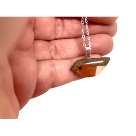 Robin Birch Wood Pendant Necklace on Sterling Silver Chain in Gift Box (Robin necklace Sterling Silver)