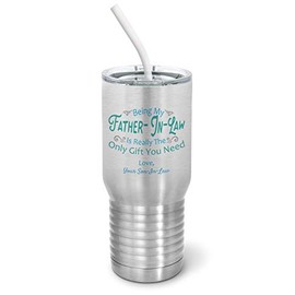 PixiDoodle Father In Law Tumbler with Spill-Resistant Slider Lid and Silicone Straw - Son In Law Father's Day Dad From Son (20 oz Tall Tumbler, Silver)