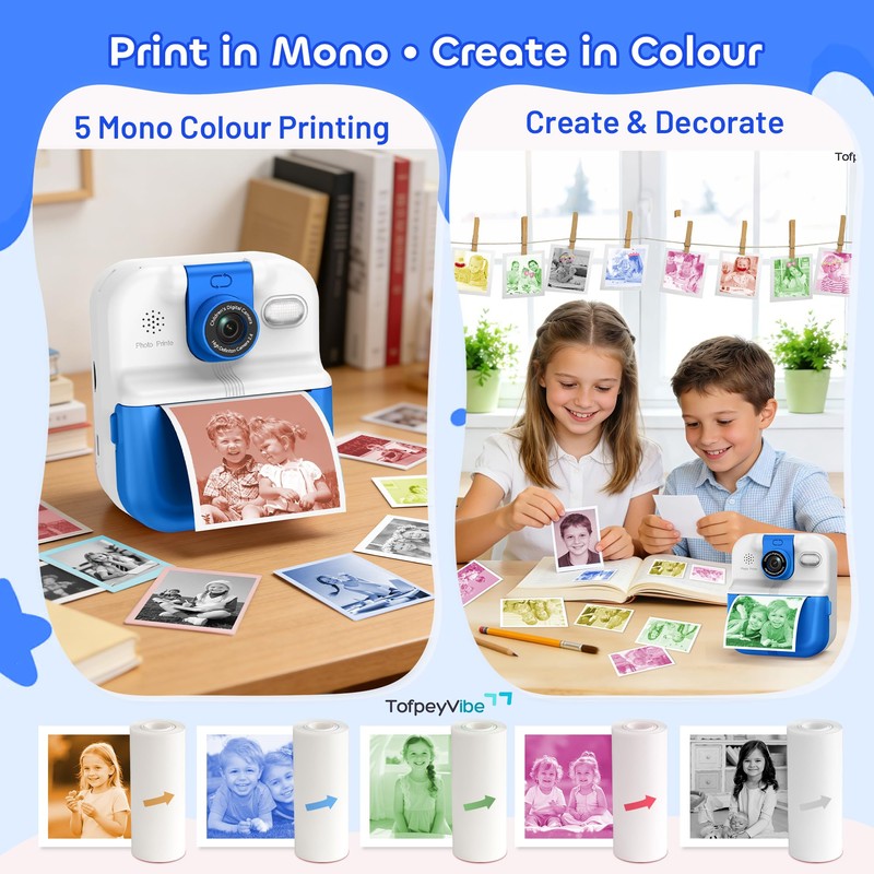 Kids Instant Print Camera with App & Bluetooth, Mini Printer