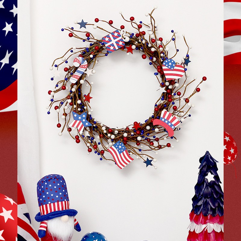 Americana Flag Red Blue Berry White Star Wreath 4th of