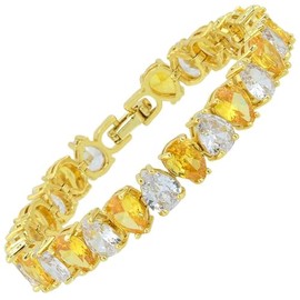 RIZILIA SPECTRUM 14 Gold Plated 6mm Pear Cut CZ [Simulated Yellow Citrine] Classic Tennis Bracelet, Gold Bracelets for Women, Size 7 Inch, Jewelry Gift for Women, M, yellow