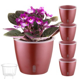 KvyusFlourish 4-Pack 6.7'' Self-Watering Pots for Indoor Plants with Indicator, Orchid Pots with Clear Wick Pot, Small African Violet Pots, Self-Watering Planters, Plant Pots for Herbs