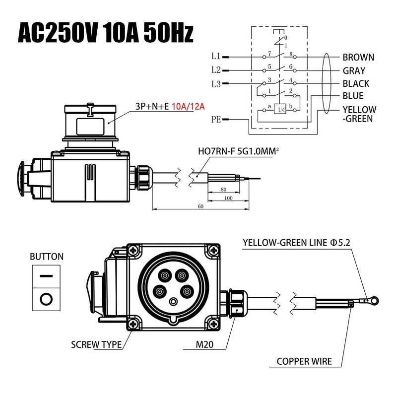 Switch/Plug Combination, KOA7 250 V, 50 Hz, 3 Phase Device