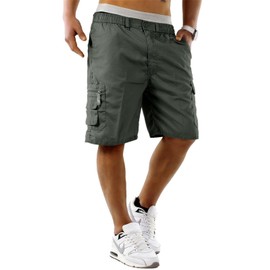 True Face Mens Cargo Combat Plain Shorts Multi Pocket Elasticated Waist Lightweight M-3XL Dark Olive L