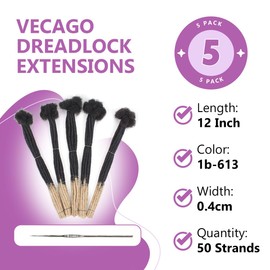 Vecago 12 inch 50 Strands Loc Extensions Human Hair, 0.4cm Width 100% Human Hair Dreadlock for Men/Women, Can be Dyed Soft Dreads Extensions,1B/613