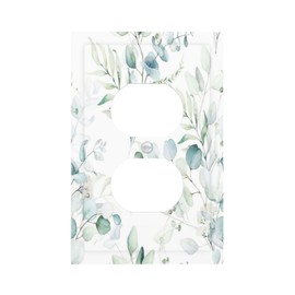 Xuejiaku Outlet Covers Watercolor Eucalyptus Plant Leaf 1 Gang Duplex Light Switch Cover Plate Green Leaves Decorative Wall Plates Electrical Switchplate Receptacle Cover for Bedroom Bathroom Decor