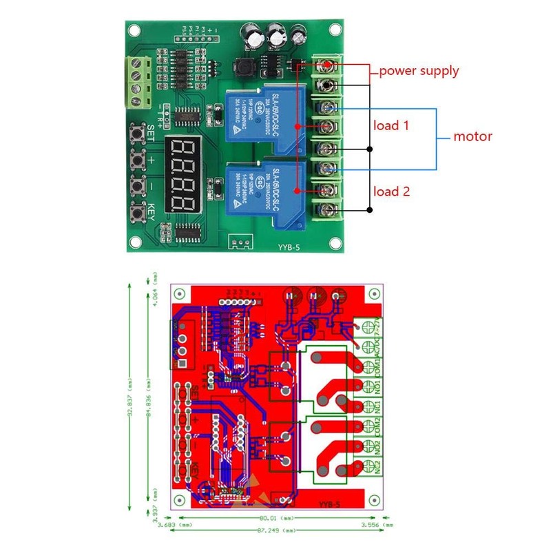 Forward/Reverse Motor Control Board Two Relay Timing Cycle Module 12v