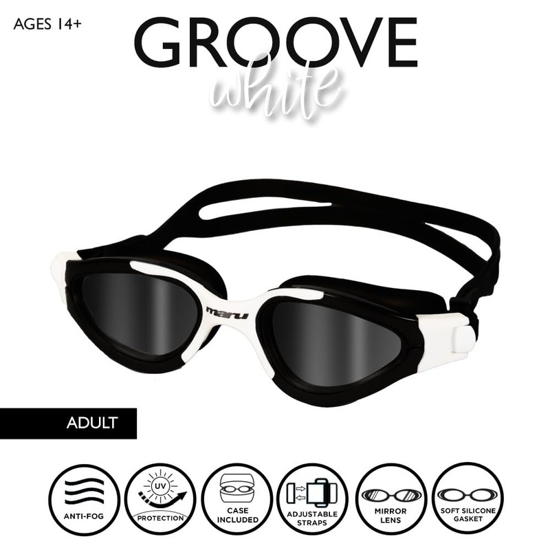 Maru Groove Polarised Anti-Fog Swimming Goggles, Black/White, Adult