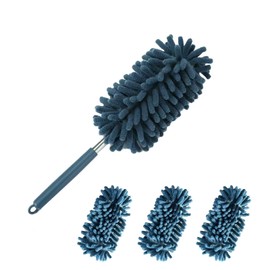 Melchizedek 4Pcs Reusable Microfiber dusters Refills Microfiber Duster for Cleaning extendable Pole Duster Washable Damp Duster Bendable Dry Dusters with Extension Handle Pole Supplies (Blue)