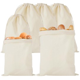 Pack of 6 Bread Bags, Linen Cotton, 30 x 40 cm, Bread Bags, Storage, Fresh, 25 x 30 cm, Linen Bags for Bread, Reusable Bread Bag for Keeping Fresh, Bread Bag with Drawstring