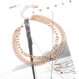 Allereya Vintage Layered Snake Dangle Ankle Bracelet Punk Serpent Anklet Bracelet Gold Chunky Chain Anklet Layering Paperclip Foot Chain Jewelry for Women and Girls
